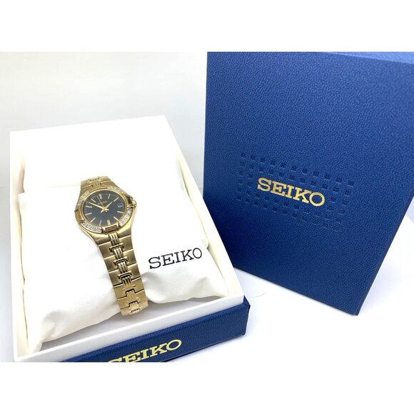 Seiko Women\'s Watch SXDA44 Quartz Diamond Black Dial Gold Stainless Steel 25mm main image 7